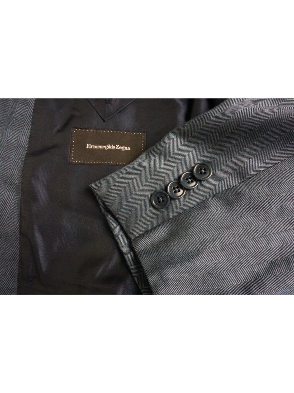 Ermenegildo Zegna Blue Herringbone Cashmere Blend Sport Coat Jacket Sz 48R